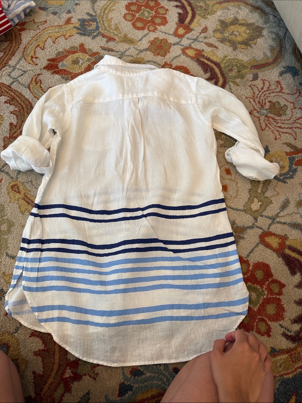 White & Blue Striped Button Cover Up - Picture 6 of 6